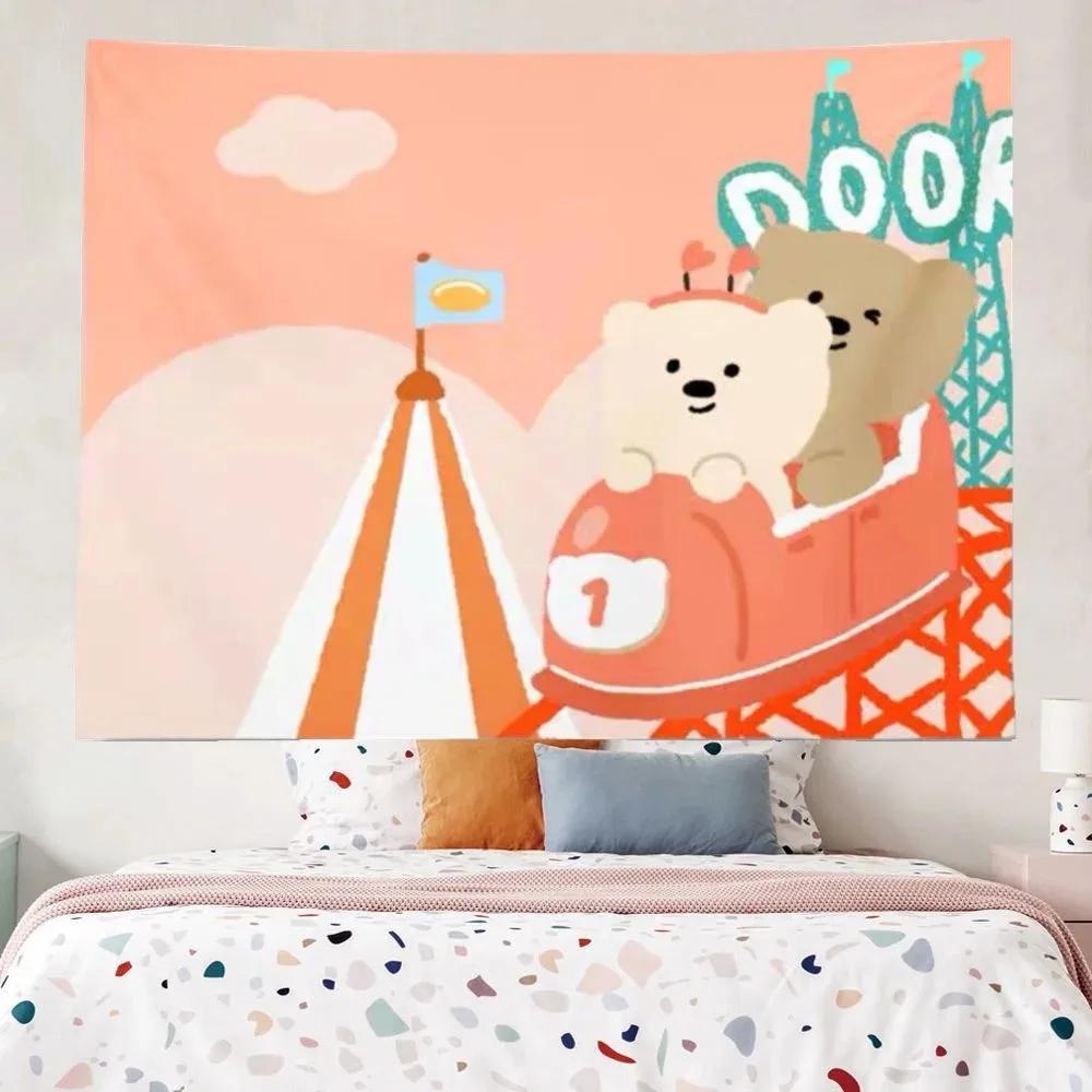 

Adorable Bear Themed Tapestry Happy WonderingDesignPerfect for Kids Room Decor Wall Hanging with Cute Patterns Characters 74x94cm(29x37in)