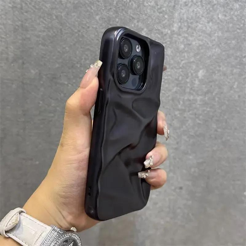 Luxury Titanium Natural Color Plating Wrinkle Case For iPhone 17 16 15 14 13 12 Pro Max Plus 11 Matte Shockproof Folding Cover