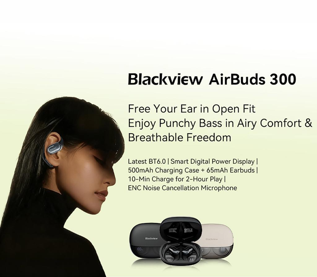 Blackview AirBuds 300 Wireless Bluetooth 6.0 Headphones Open Ear Sports Headphones