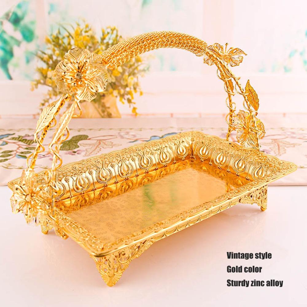 2pcs Alloy Metal Serving Tray Gold Vintage Tea Tray Decorative Coffee Tray  For Home Bar