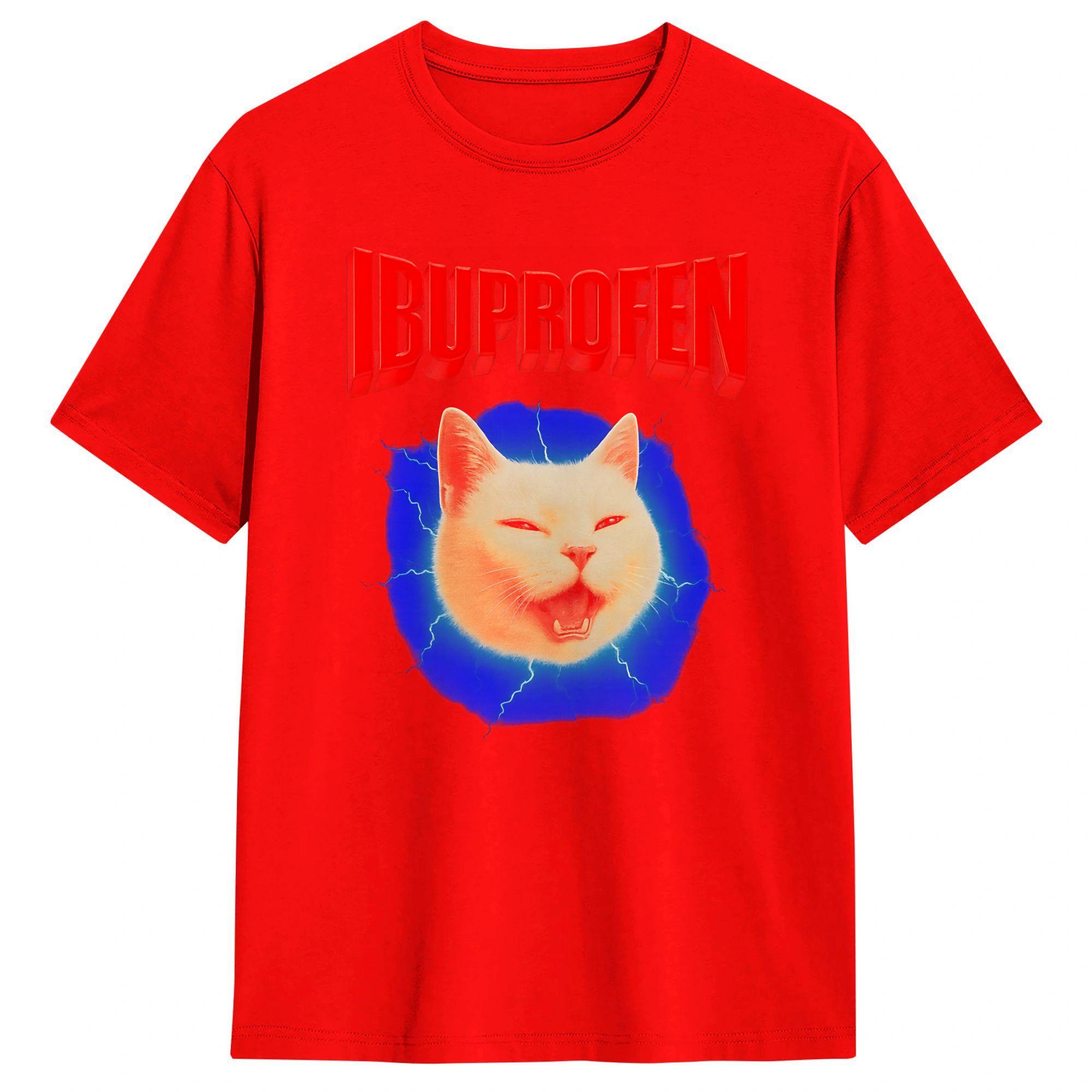 Cat Meme Ibuprofen  TShirt for Unisex  Funny Pure Cotton Tees Crewneck Short Sleeve T Shirt New Arrival Tops S