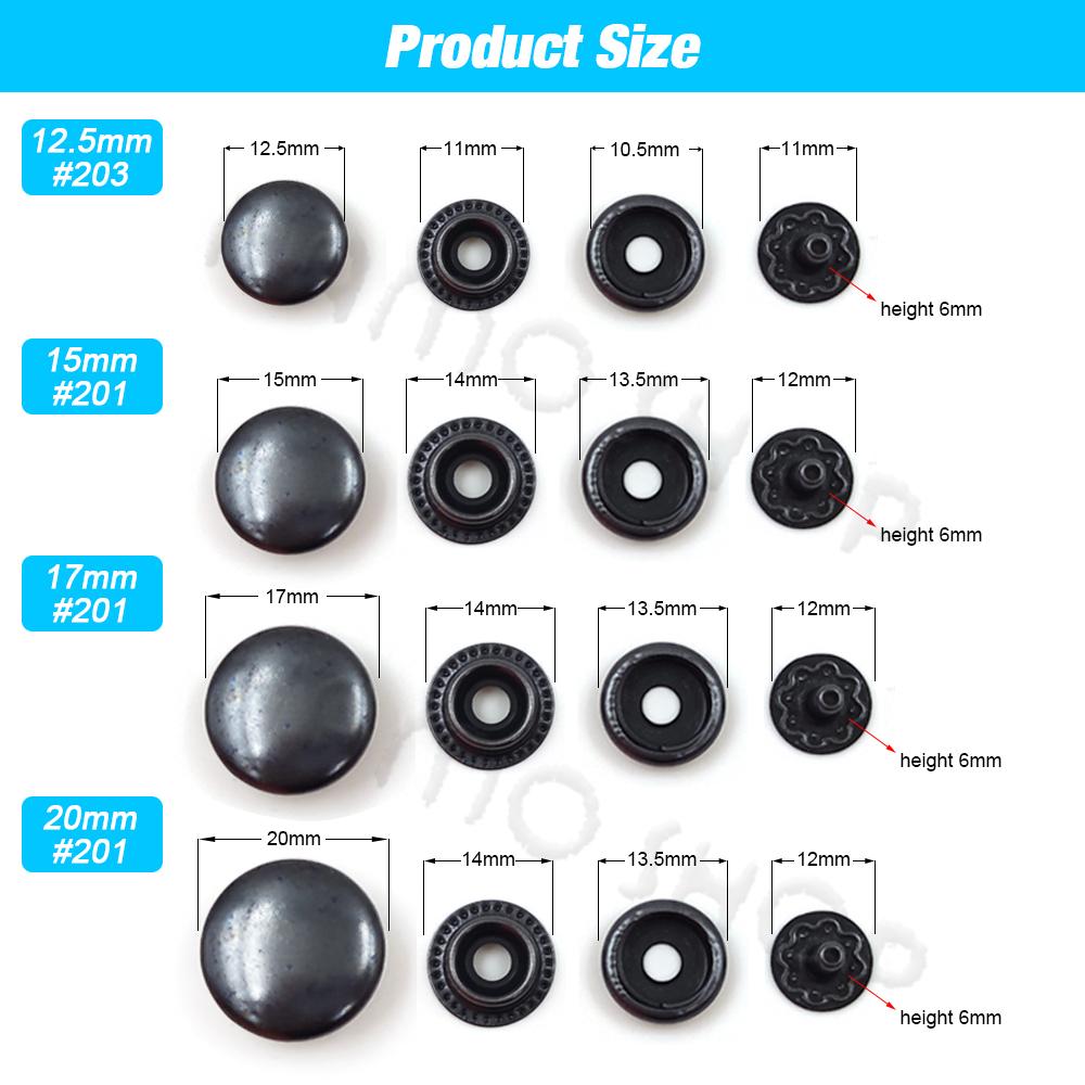 25Sets Metal Snaps Button Snap Fasteners Press Studs With 4 Installation Tools Kit For Clothes Garment Bags Shoes Leathercraft