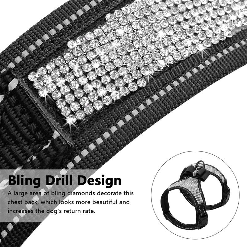 Bling Rhinestone Dog Harness Reflective Small Dog Harness With Cute Bowknot Mesh Nylon Puppy Cat Vest Adjustable For Dogs Pug