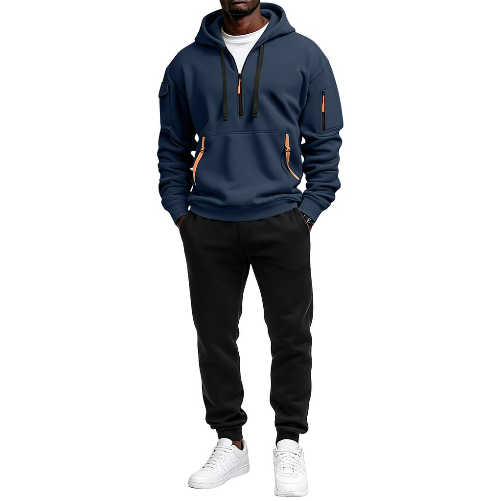 Men's Zip-Up Hoodie and Jogger Set with Multiple Pockets for Casual Winter Wear