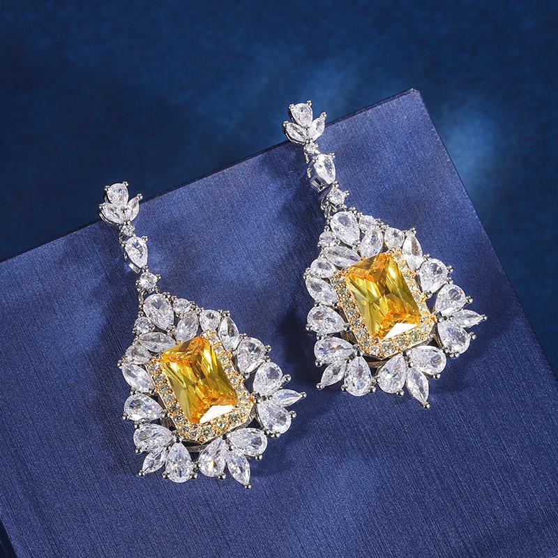 Wish European and American Fashion Jewelry Women's Simulation Yellow Diamond Set Color Separation Set 8 * 12