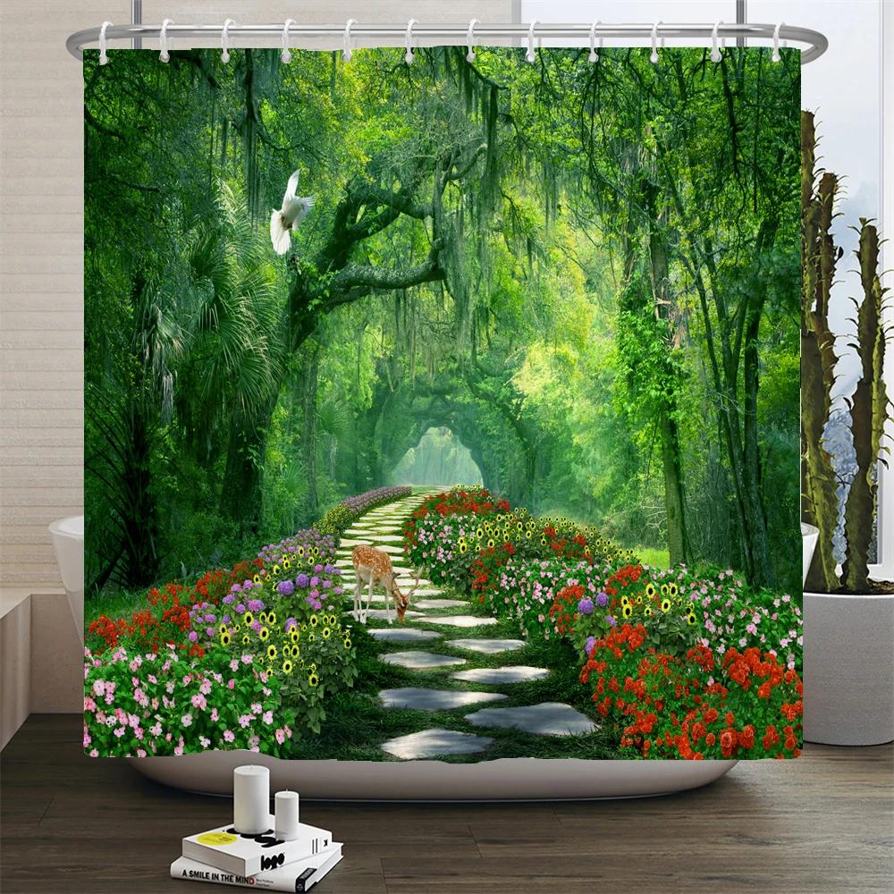 Wald Naturlandschaft Duschvorhänge Hochwertiger wasserdichter Duschvorhang Baumlandschaft Badezimmervorhang Polyesterstoff