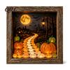 Personalized Halloween Display Shadow Box Frame DIY Lighted Craft Kit, Wooden Night Light with Seasonal Interior Decor Sea Glass Stones, Gothic