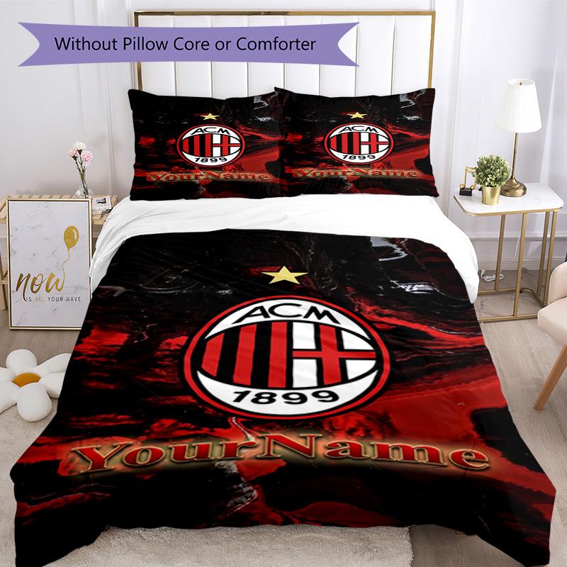 Ac Milan Personalizza il tuo nome Set Biancheria da Letto Copripiumino Traspirante con Federe Decorazione per la Casa Regalo di Compleanno