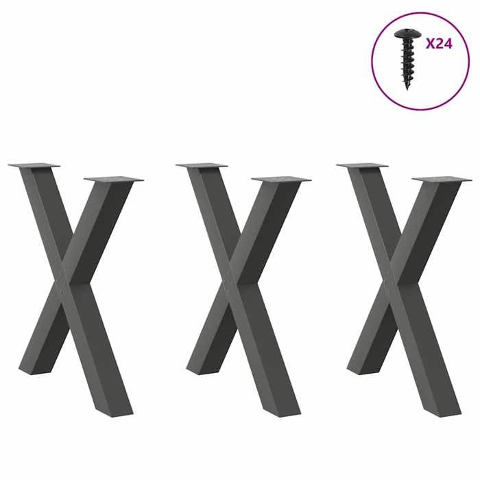 VidaXL Dining Table Legs In X-Shape, 3 Pieces, Anthracite, 70 X (72-73) Cm, Steel 4012990