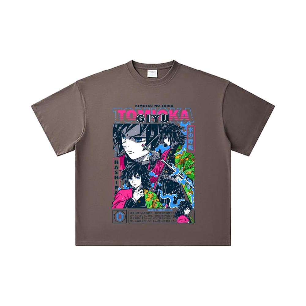 260 GSM Double Yarn 32 Count 100% Cotton Demon Slayer V10 Tomioka Print Unisex Heavy Cotton T Shirt