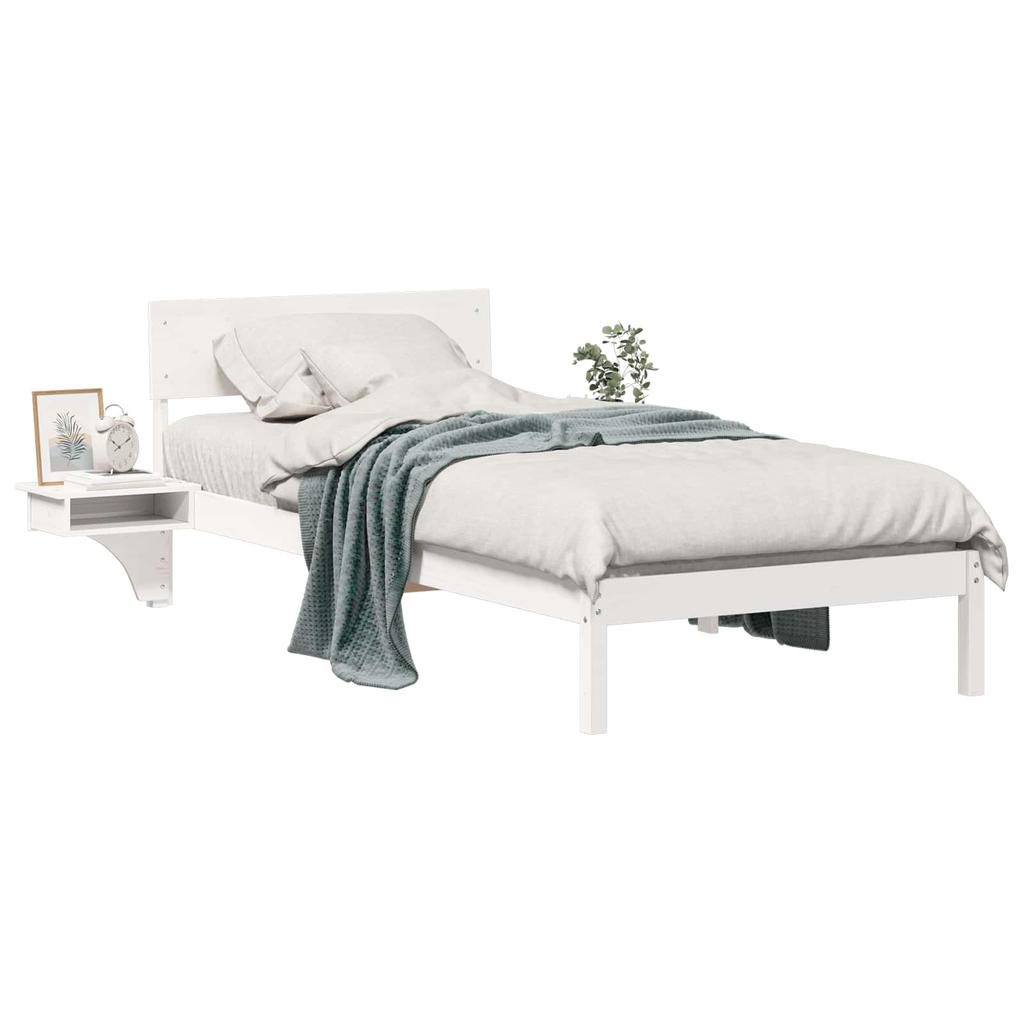 White Bed Frame with Headboard 90 x 200 cm Solid Pine Wood