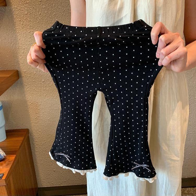 Girls' Polka Dot Bow Flared Pants & Long-Sleeve Top Set