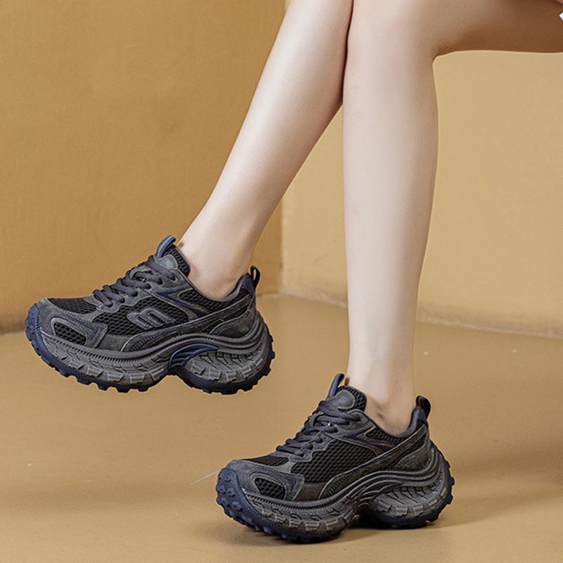 

2026 Fashion Chunky Sneakers Women Flat Platform Breathable Mesh Shoes Thick Sole Height Increasing 6cm Ladies Sneakers Non-slip 40 синий/серый