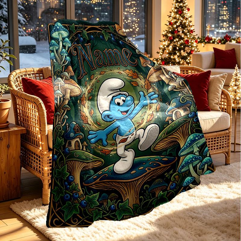 Custom Name Personalized The Smurfs Print Blanket, Home Decor, Bedroom, Sofa, Camping, Couch, Gifts for Birthday Christmas