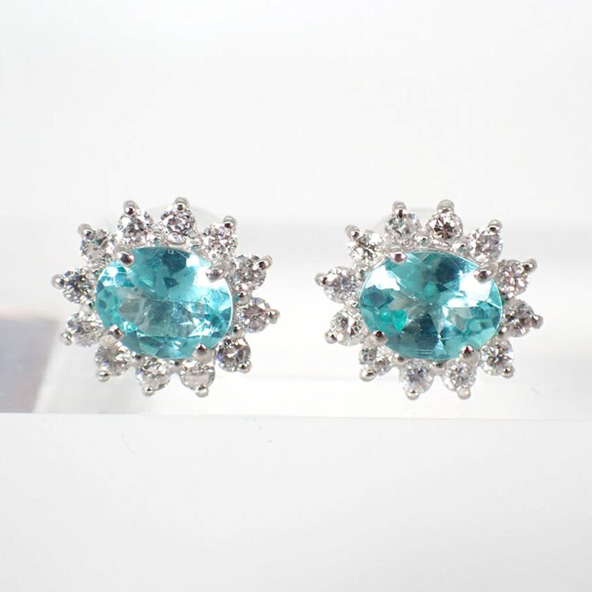 Pt900 Apatite Paraiba Color/Diamond Earrings/j23-4