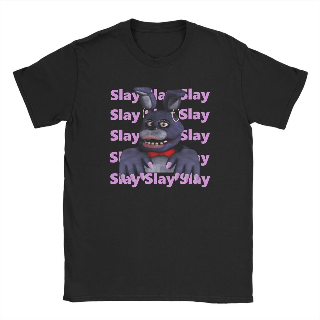 Fnaf slay meme on periodt Men T Shirts FNAF At Freddys Tee Shirt Short Sleeve Round Collar TShirt Pure Cotton Summer Clothes