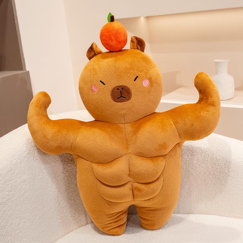 Capybara Plush Toy with Creative Muscle Design Huggable Strong Tiny Head Soft Gym Decor Adorable Funny Gift