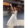 Seaside Holiday Style White Suspender Dress Women's Summer Waist and Thin Big Swing Skirt Temperament Medium and Long Skirt