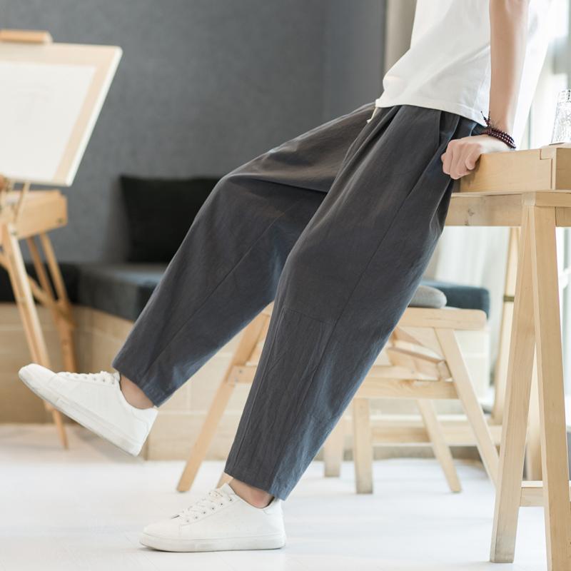 Herrenhose Baumwolle Leinen Mode Freizeithose Einfarbig Atmungsaktiv Lockere Shorts Gerade Kordelzug Hose Streetwear Herren