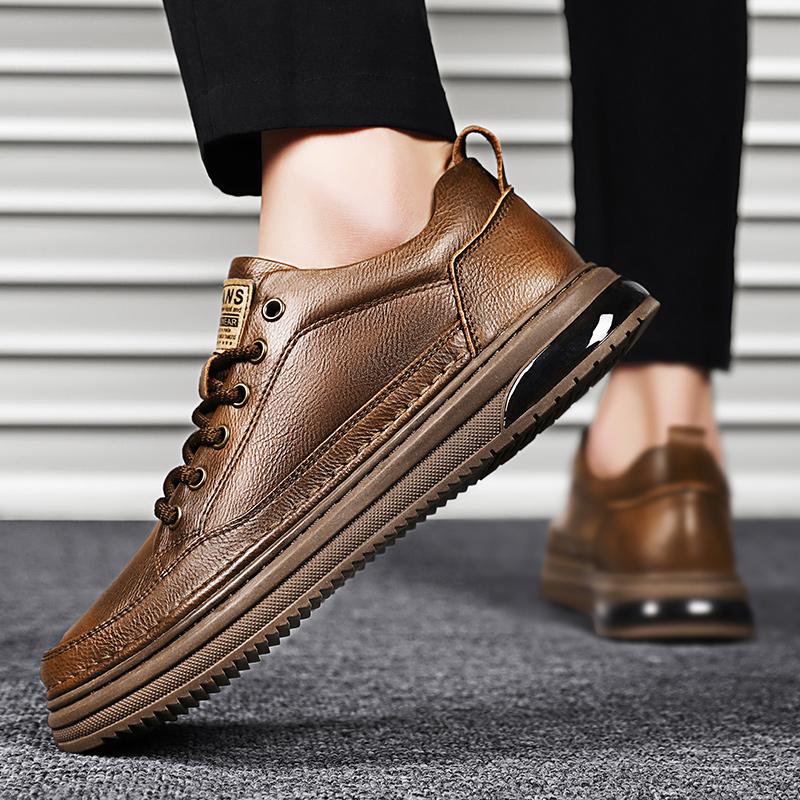 Luxury Men's Thick Soled Formal Leather Shoes, Trendy Air Cushion, Fashionable Business, High-quality Casual Shoes, New Style