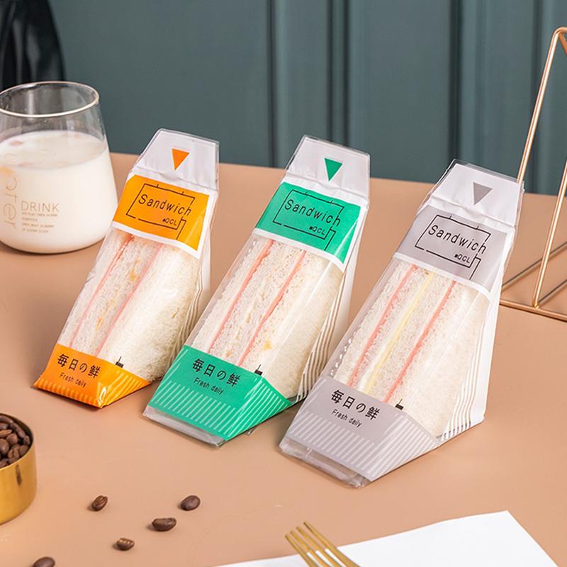 100 Stück transparente Sandwichverpackungen für gebackene Dreieckskuchen, Einwegverpackung, transparenter Beutel