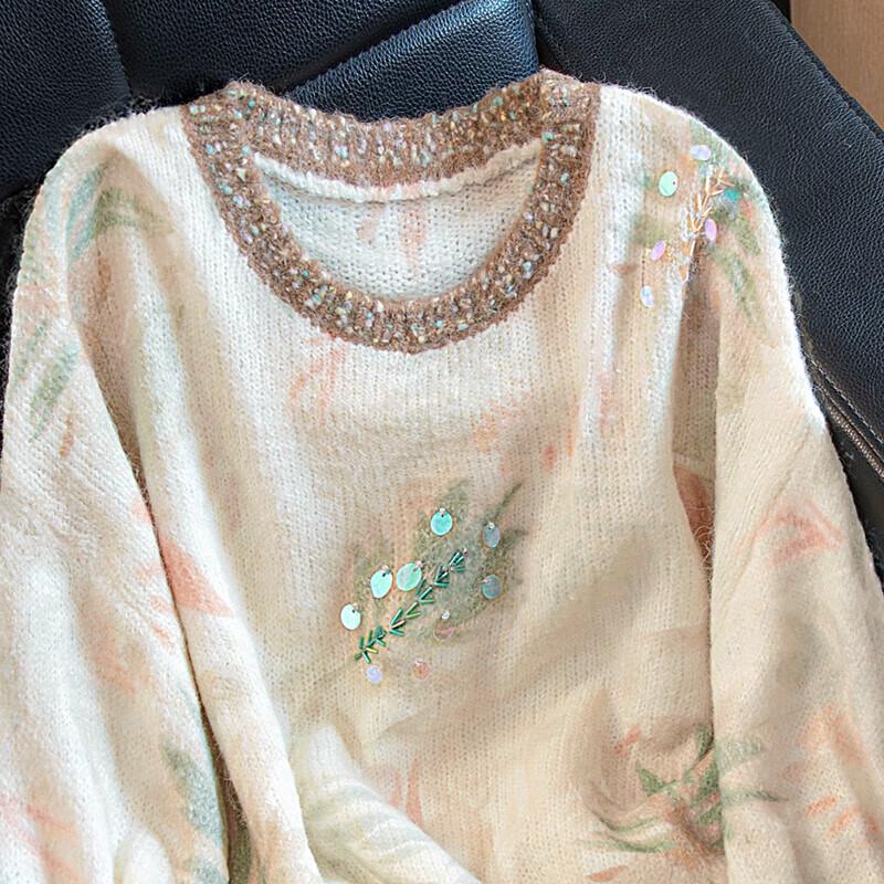 Women's Retro Floral Wool Blend Knit Sweater