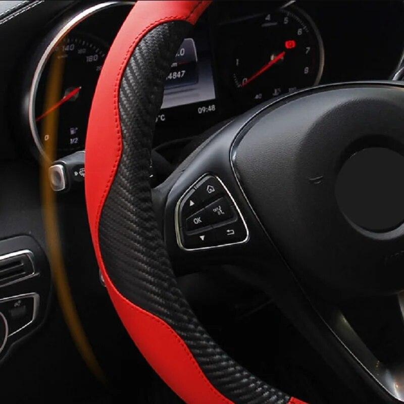 DERMAY  New Car Steering Wheel Cover Size 45cm 47cm 50cm Carbon Fibre+Faux Leather for Car Bus Truck Boat Free Shipping