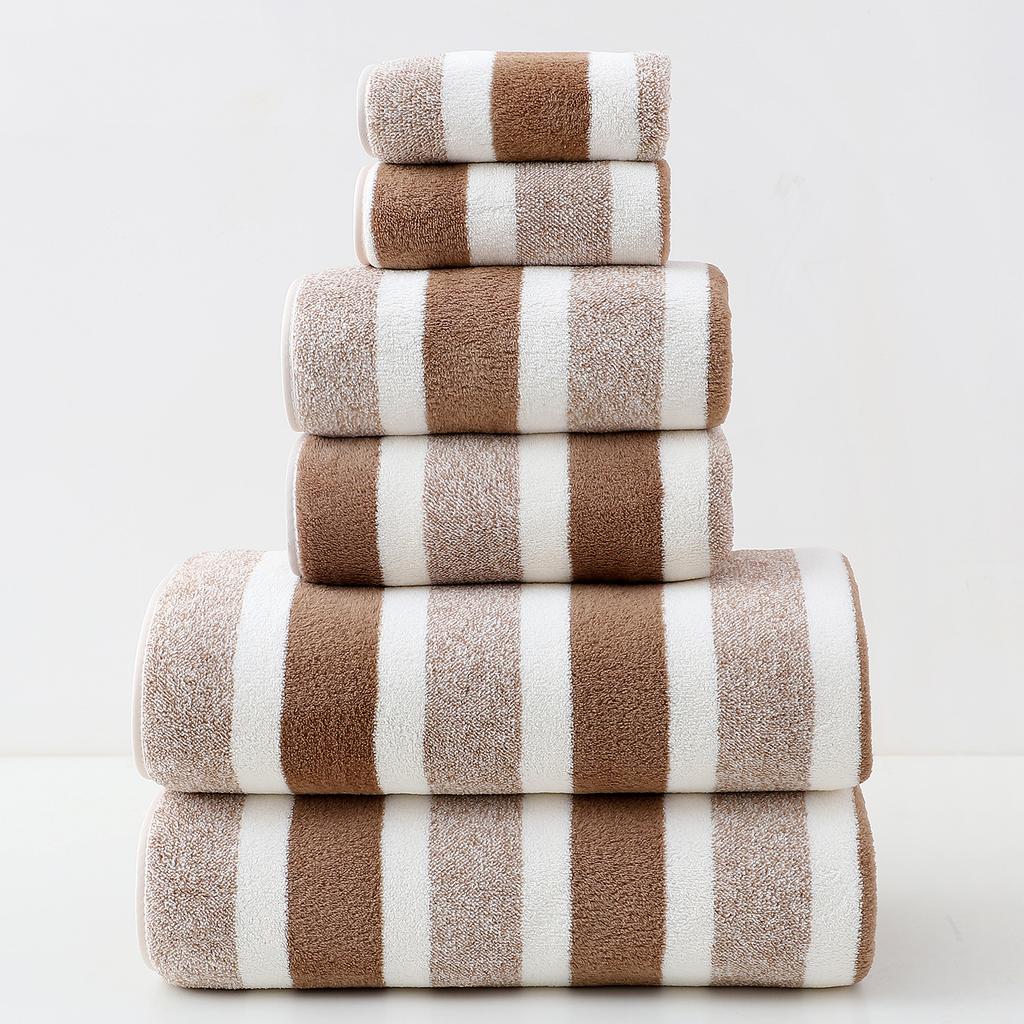 6 pcs Striped Towels Set Quick Dry Absorbent Bathroom Towels - 2 Bath Towels 2 Face Towels And 2 Washcloths