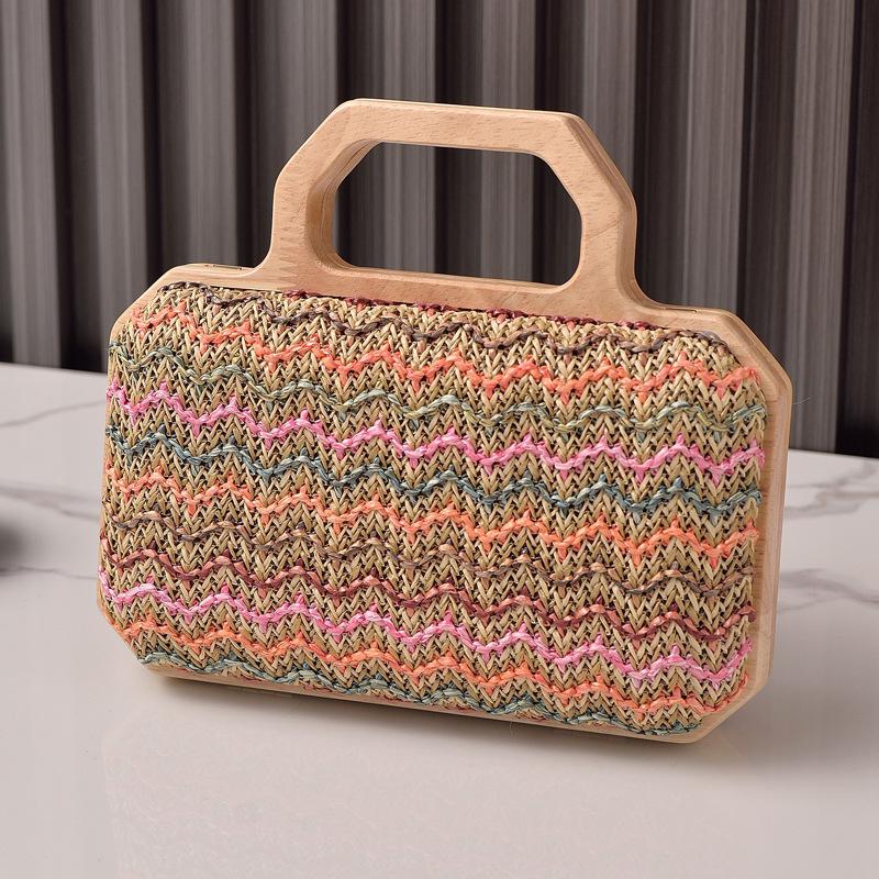 2025 Stylish Women's Wooden Handle Straw Tote Bag - Luxurious Everyday and Formal Evening Bag for All Occasions.