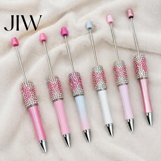 Gift for Women Diamond Beadable Pens, Bling Rhinestone Beaded DIY Plastic Bead Pen, Crystal Smooth Writing Experience Shaft Black Ink Ballpoint
