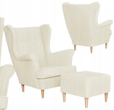 Wingback Armchair with Footrest Scandinavian Velvet Cream Light Hunter Family Furniture Beige