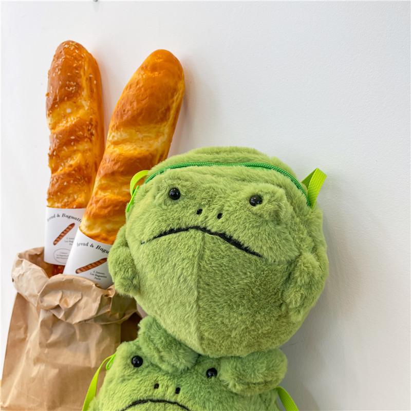 Mini Borsa a Tracolla a Forma di Rana Cartone Animato Peluche Con Chiusura a Zip Per Uso Quotidiano