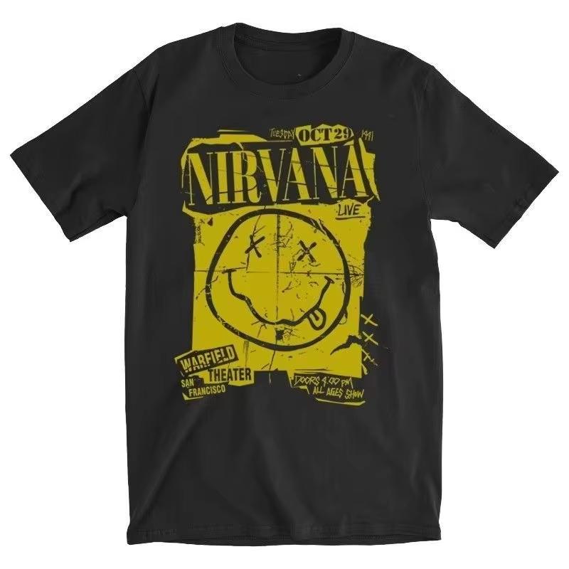 1pc Rock Band Nirvana Print Mens Casual 2026 Cotton T Shirt Unisex Men Women Kids Summer Streetwear Casual Short Sleeve Tops