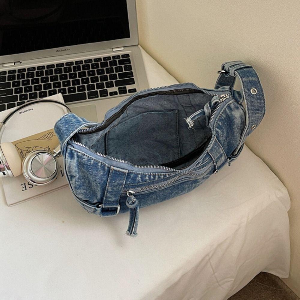 Retro Denim Crossbody Bag American Style Casual Tote Bag Leisure Handbag Lady