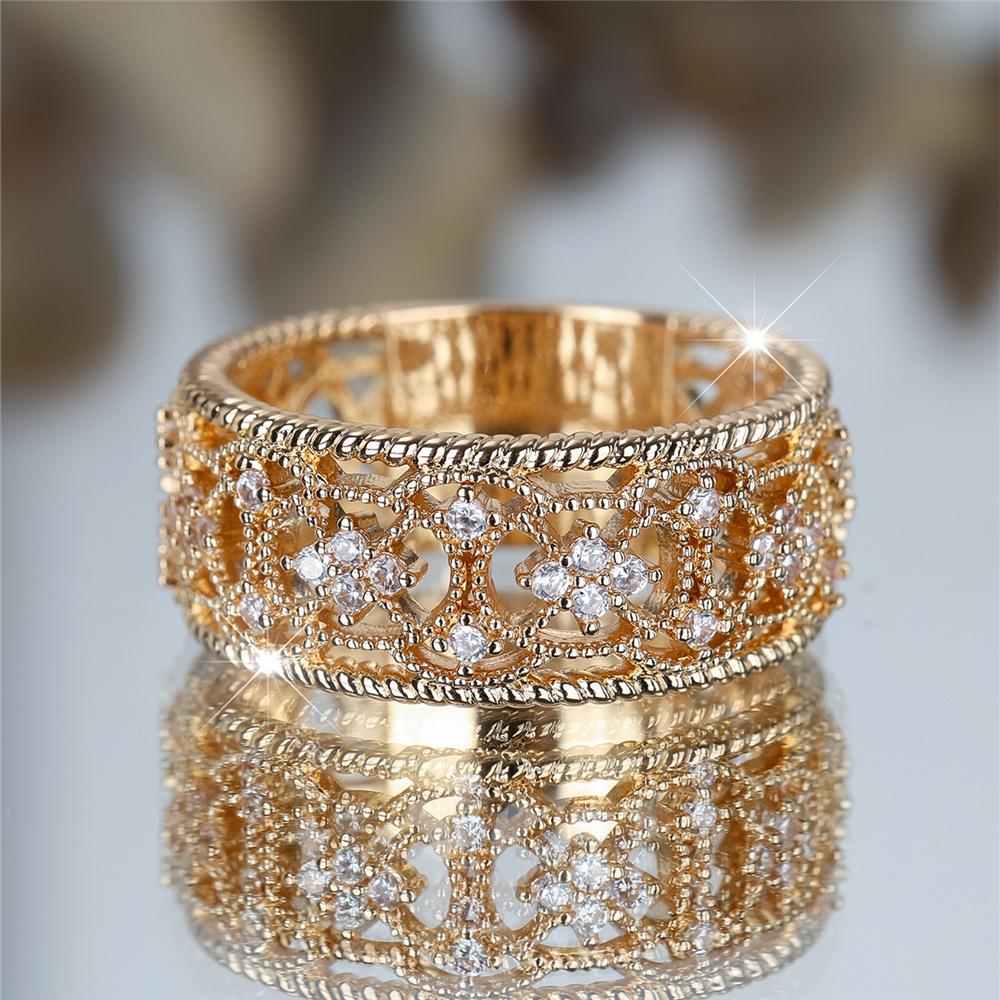 Charme Ring mit weißem Zirkonstein Goldfarben Eheringe Schmuck für Damen Party Geschenke