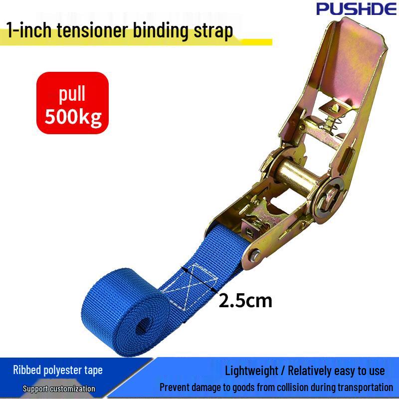 1-Inch Hookless Ratchet Tensioner, Multi-Color Polyester Rope Tightener for Cargo and Pallet Securing.