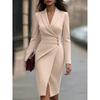 TIFICY Women's Fashion Spring Fall Solid Color Print Long Sleeve POLO Neck High Waist Casual Dresses