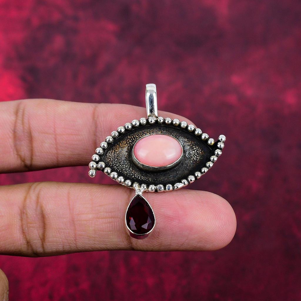 Rhodochrosite, Red Garnet 925 Solid Sterling Silver Gemstone Jewelry, Handmade Pendant, For Thanksgiving