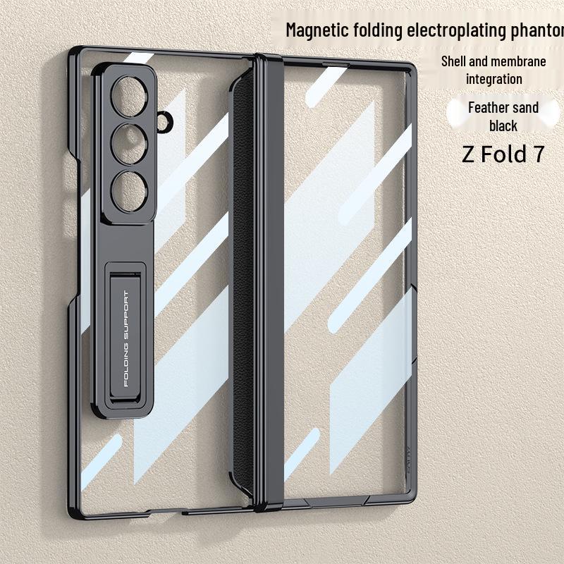 Samsung Z Fold7 Luxury Transparent Electroplated Case with Hinge Bracket & Film
