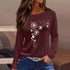 Mote Casual Langermet Trykk Rund Hals Pullover Topp Bluse for Kvinner