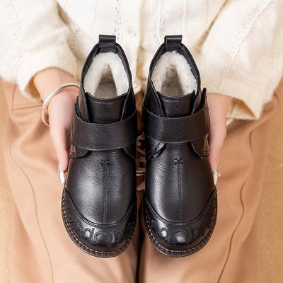 La primera capa de cuero de vaca zapatos de invierno de algodón para madre cuero genuino lana en las botas cortas para ancianos terciopelo cálido antideslizante zapatos de mujer para abuela