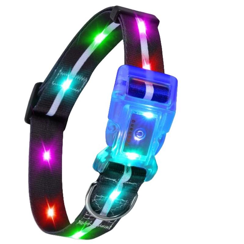 LED Dog Pet Collars Luminous Necklace Buckle IP68 Waterproof Rechargeable Martingale Dog Hunting Stuff for Big Breed Reflective