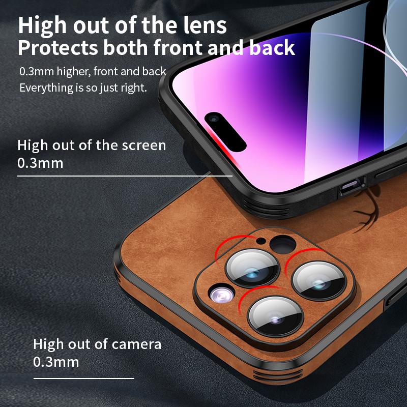 Luksusowe etui na telefon ze skóry jelenia do iPhone'a 14 13 12 Pro Max, szkło obiektywu, zderzak, odporny na wstrząsy, silikonowy pokrowiec na telefon komórkowy, Fundas Coque