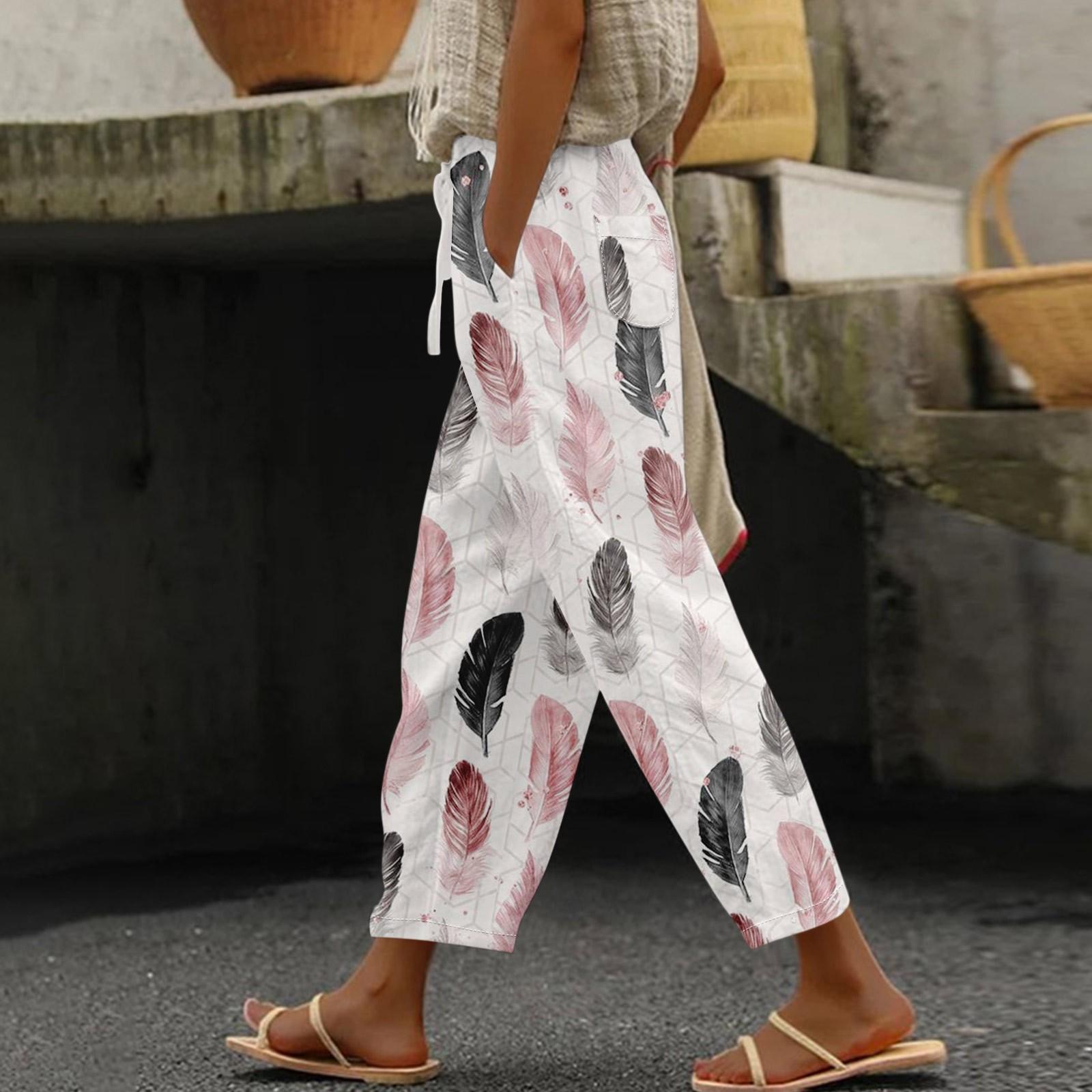 

Женские повседневные брюки с модным принтом и карманами на шнурке, брюки с эластичной резинкой на талии XL розовый