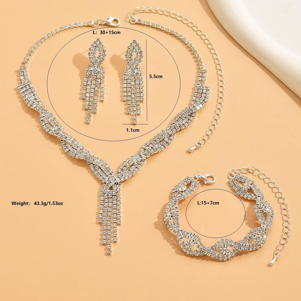 4PC Women's Fashion Design Tassel Water Drop Necklace Earrings Bracelet Zircon Set Suitable for Wedding, Party, Festival Gifts