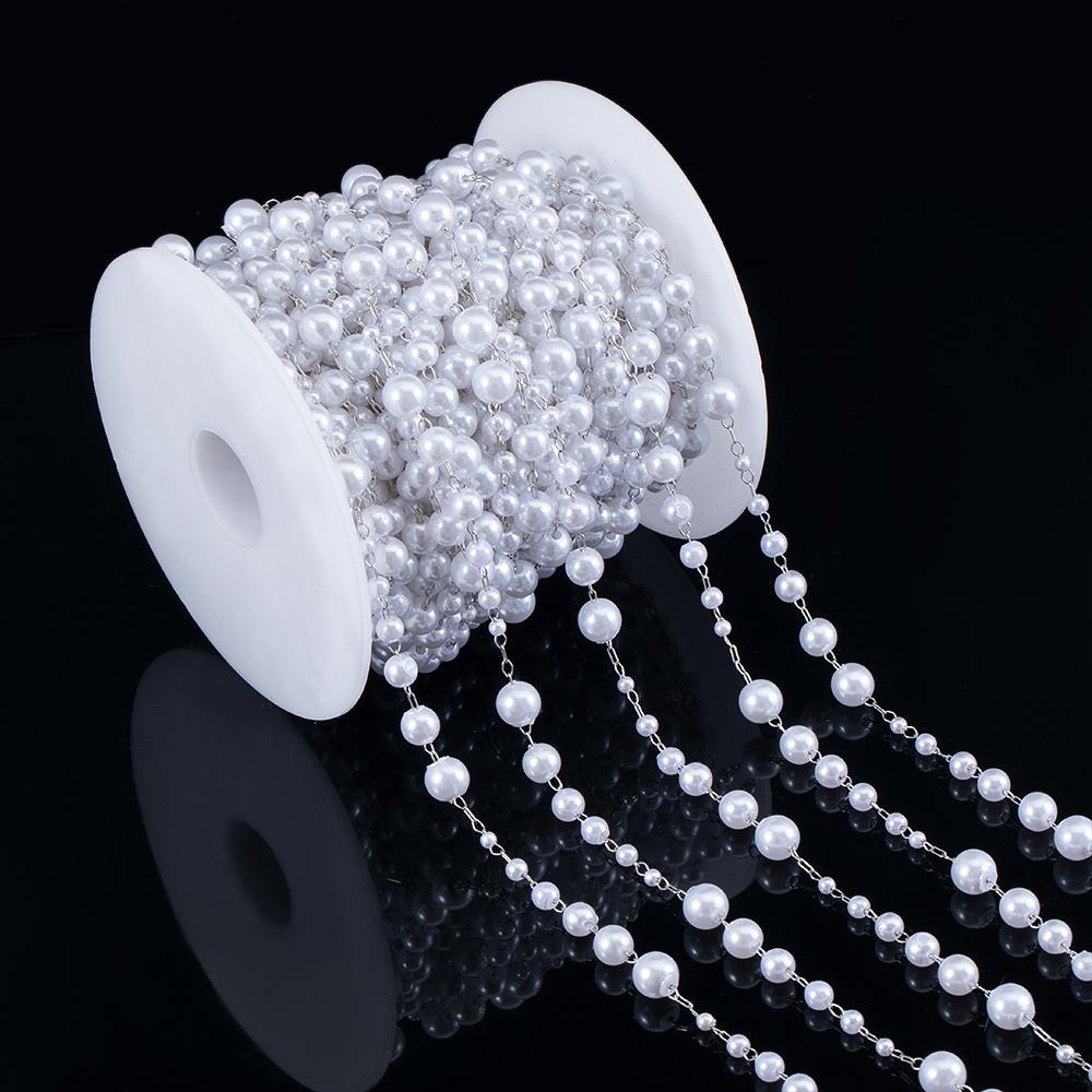 50CM 1M Plastic Imitation Pearl Ball Beaded Chain 3-8mm Multisize Beads Copper Chains Necklace Earring Cloth DIY Jewelry Making