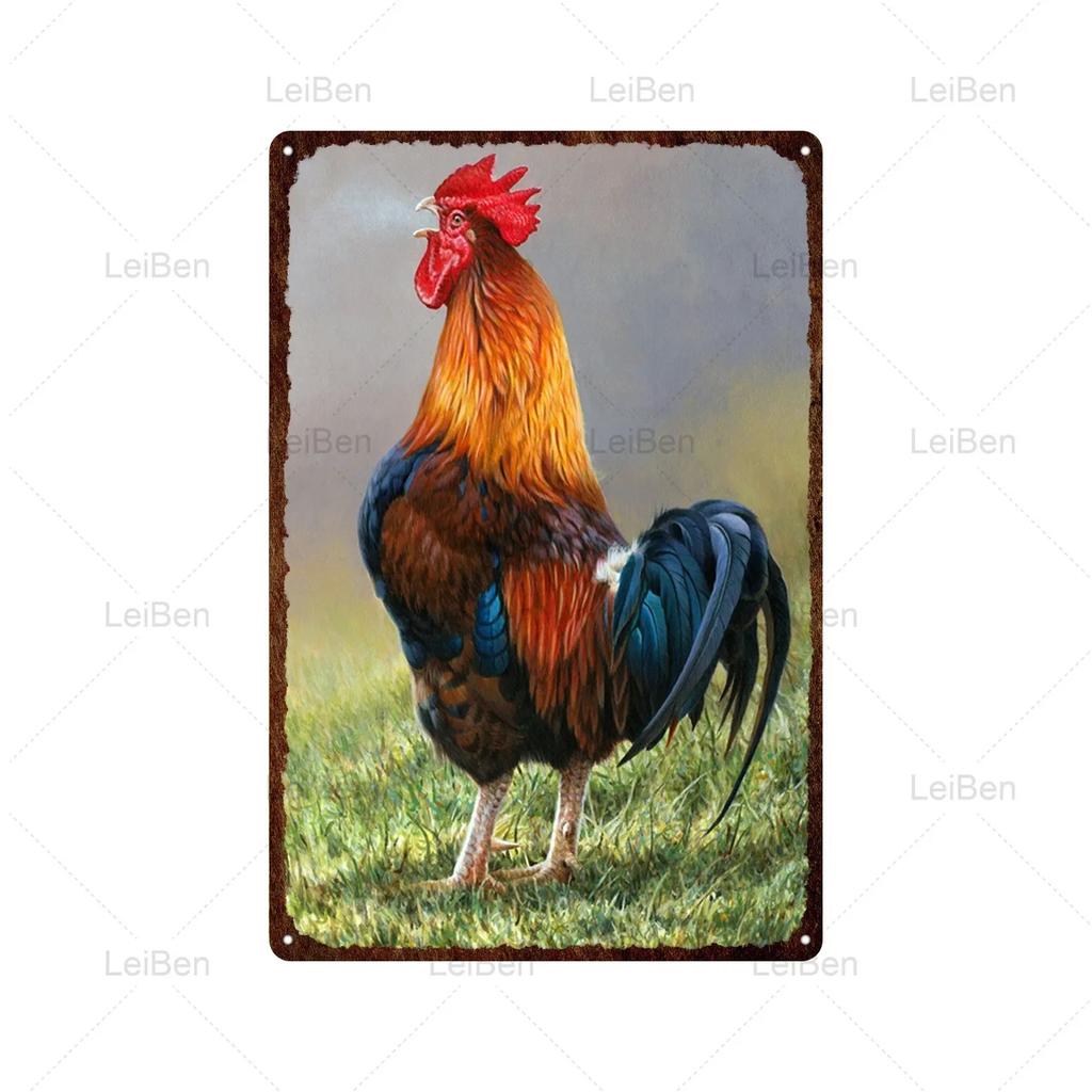 Kyckling Vintage Metallplåtskyltar Kyckling Tupp Höna Ägg Gård Staket Skylt Retro Plakett Dekorativ Plåt för Gårdstallrik Heminredning