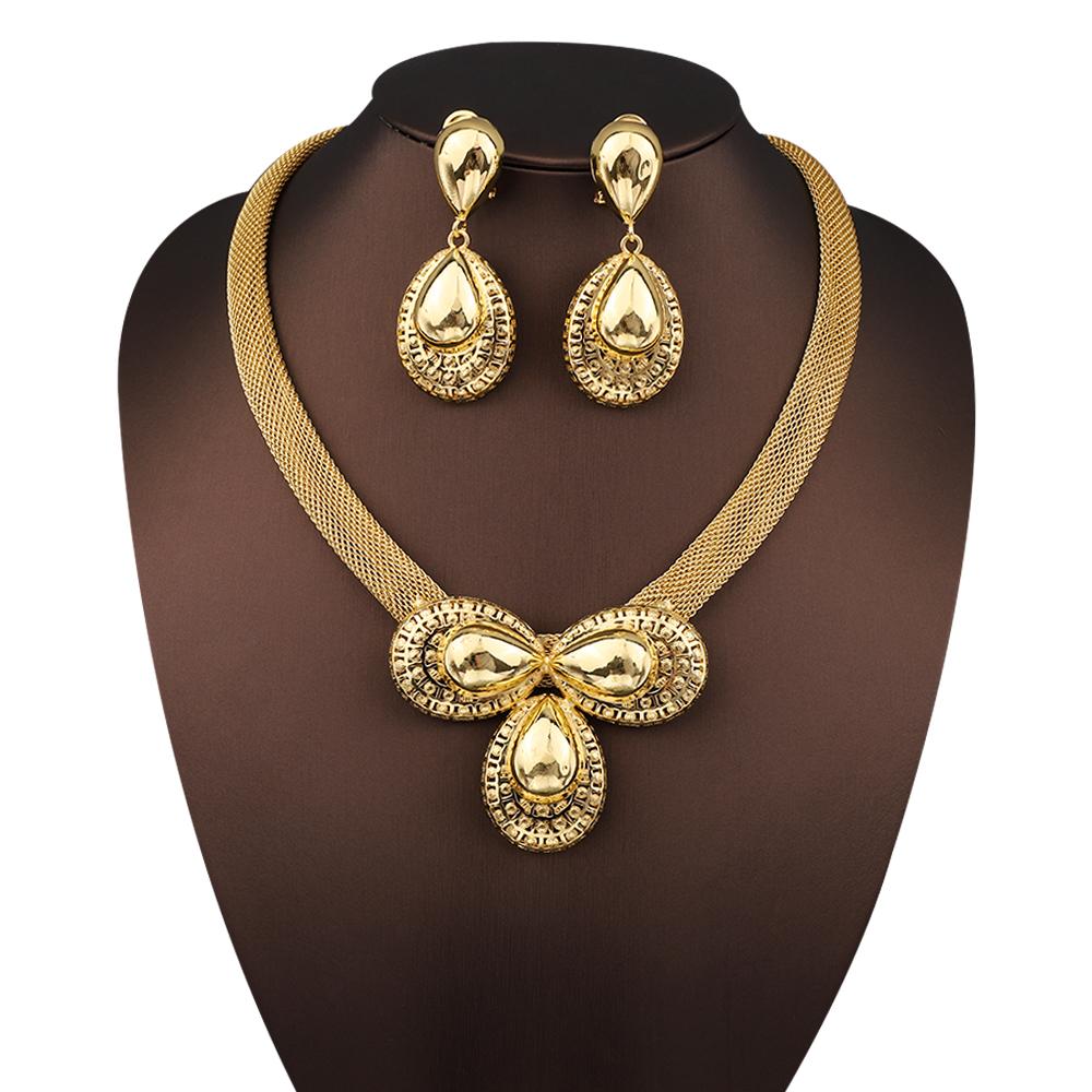 

Позолоченные полые овальные круглые подвески плоская цепочка ожерелье серьги ювелирный набор индийские женщины в Дубае свадебная вечеринка невеста подарок