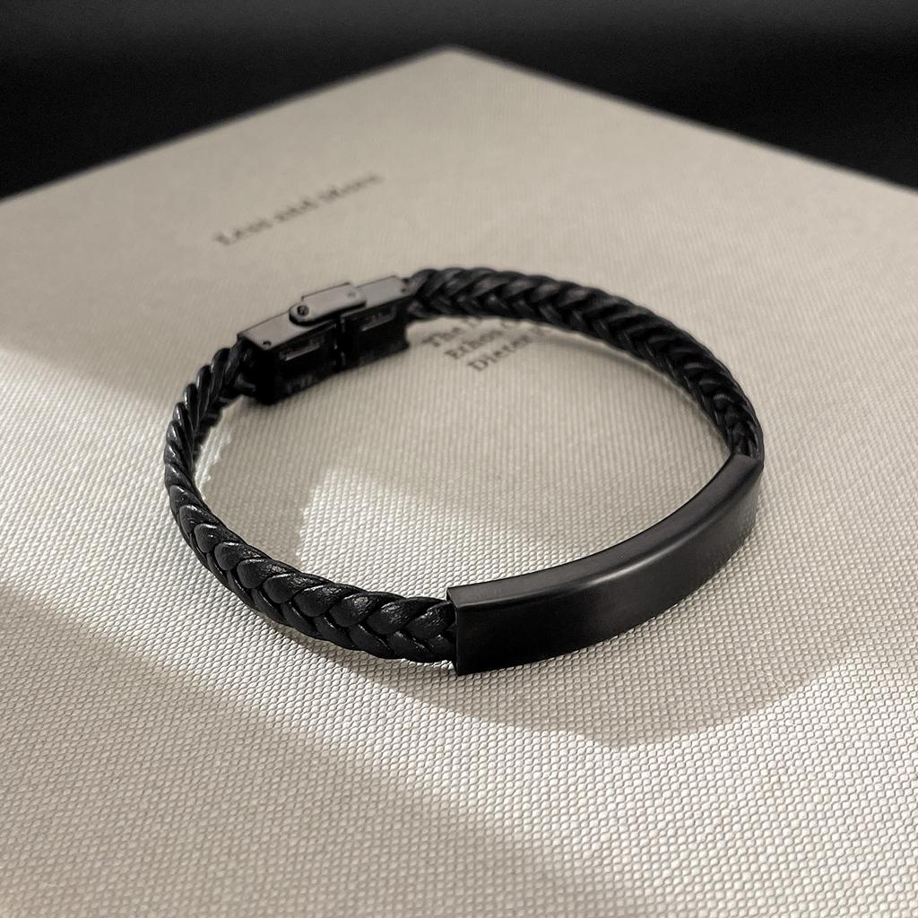 Jewelry Accessories Retro Black Stainless Steel Bracelet Men's Bracelet Fashion Woven Leather Bracelet Jewelry