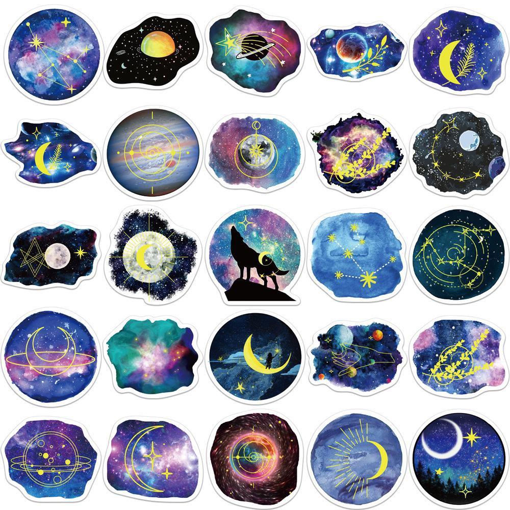 10/50pcs Beautiful Moon Planet Stickers Moonlight Starry Sky Galaxy Graffiti Stickers for DIY Luggage Laptop Skateboard Motorcycle Bicycle Sticker